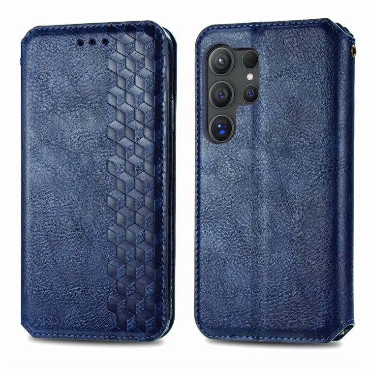 For Samsung Galaxy S25 Ultra 5G Cubic Grid Pressed Magnetic Leather Phone Case