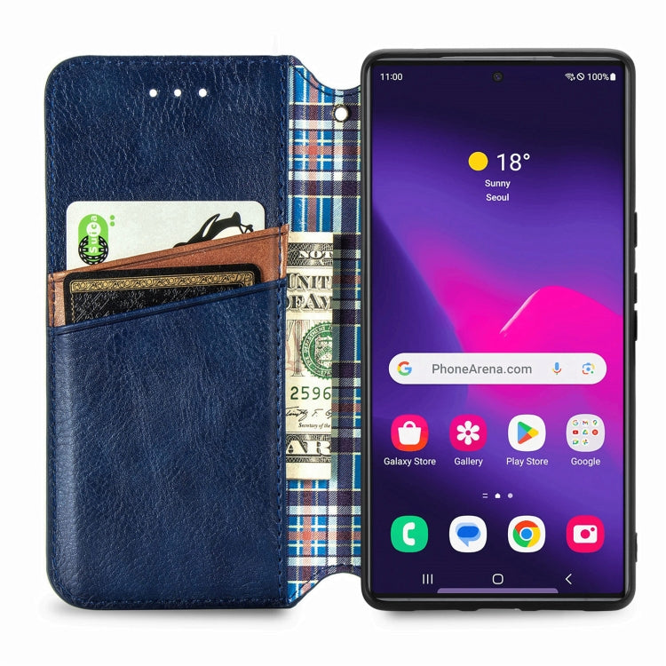 For Samsung Galaxy S25 Ultra 5G Cubic Grid Pressed Magnetic Leather Phone Case