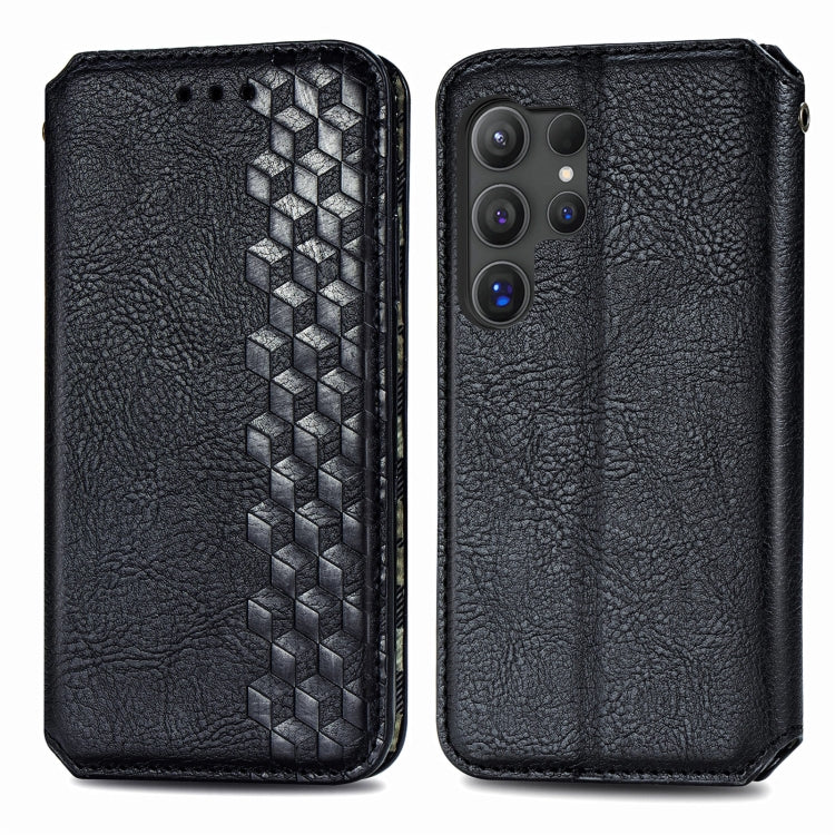 For Samsung Galaxy S25 Ultra 5G Cubic Grid Pressed Magnetic Leather Phone Case