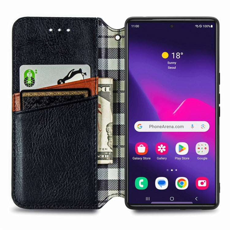 For Samsung Galaxy S25 Ultra 5G Cubic Grid Pressed Magnetic Leather Phone Case