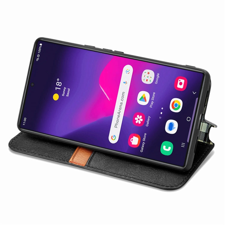 For Samsung Galaxy S25 Ultra 5G Cubic Grid Pressed Magnetic Leather Phone Case