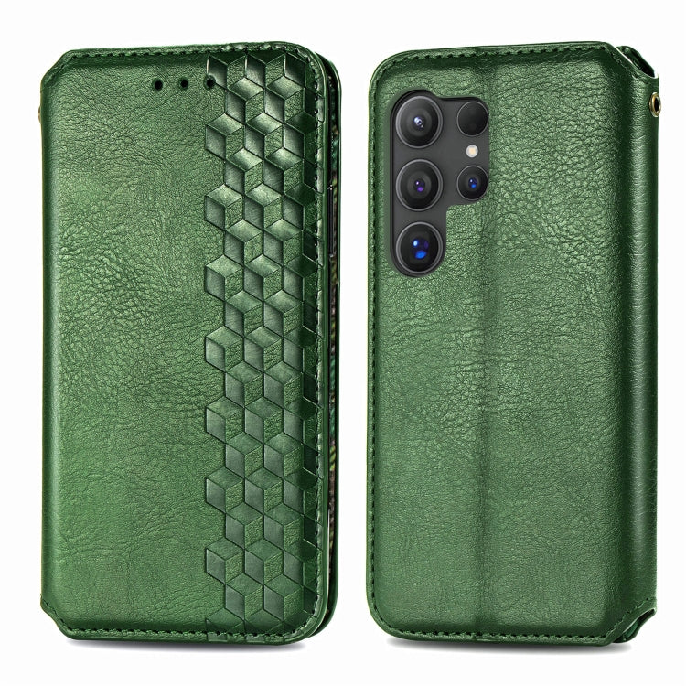 For Samsung Galaxy S25 Ultra 5G Cubic Grid Pressed Magnetic Leather Phone Case