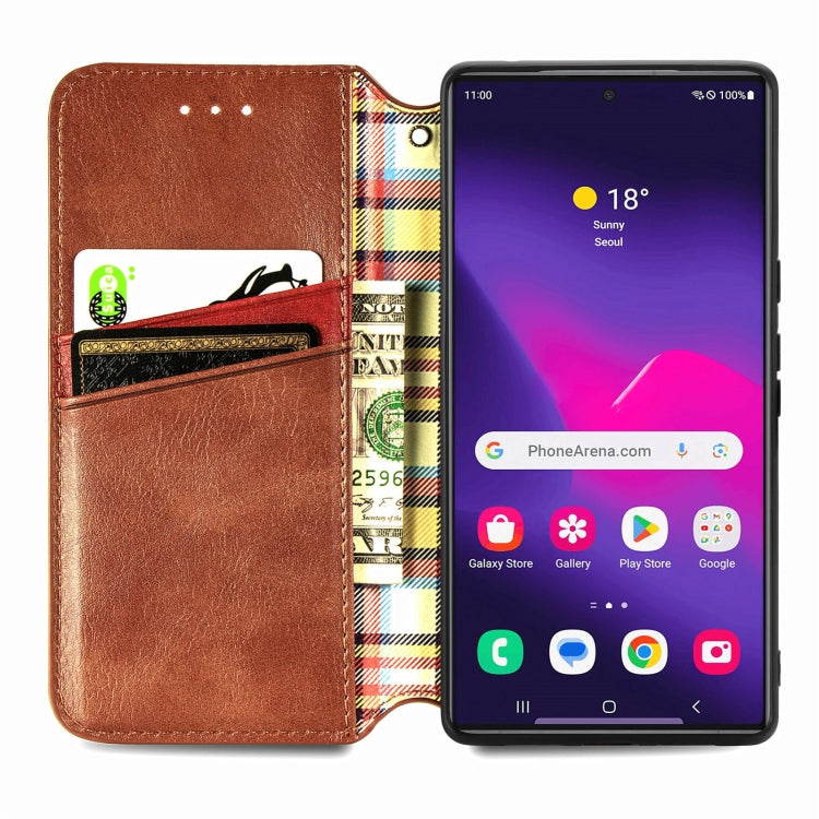 For Samsung Galaxy S25 Ultra 5G Cubic Grid Pressed Magnetic Leather Phone Case