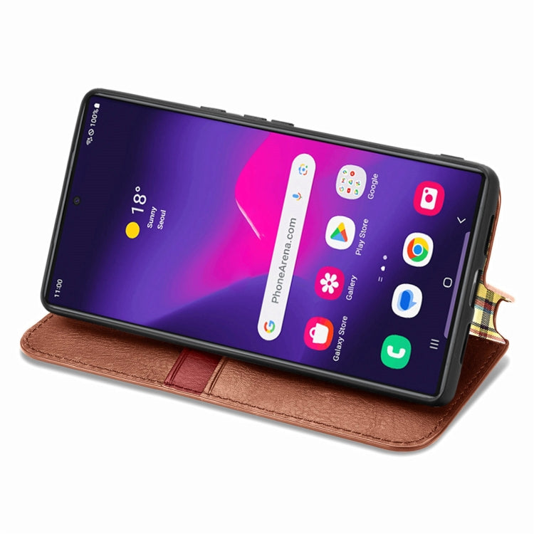 For Samsung Galaxy S25 Ultra 5G Cubic Grid Pressed Magnetic Leather Phone Case