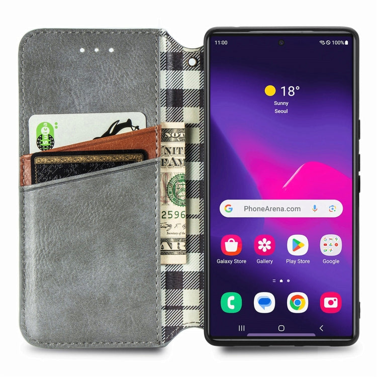 For Samsung Galaxy S25 Ultra 5G Cubic Grid Pressed Magnetic Leather Phone Case