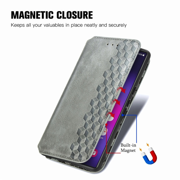 For Samsung Galaxy S25 Ultra 5G Cubic Grid Pressed Magnetic Leather Phone Case