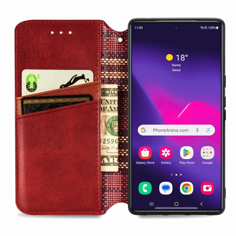 For Samsung Galaxy S25 Ultra 5G Cubic Grid Pressed Magnetic Leather Phone Case