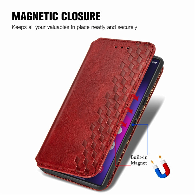 For Samsung Galaxy S25 Ultra 5G Cubic Grid Pressed Magnetic Leather Phone Case