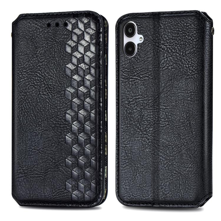 For Samsung Galaxy A25 5G Cubic Grid Pressed Magnetic Leather Phone Case
