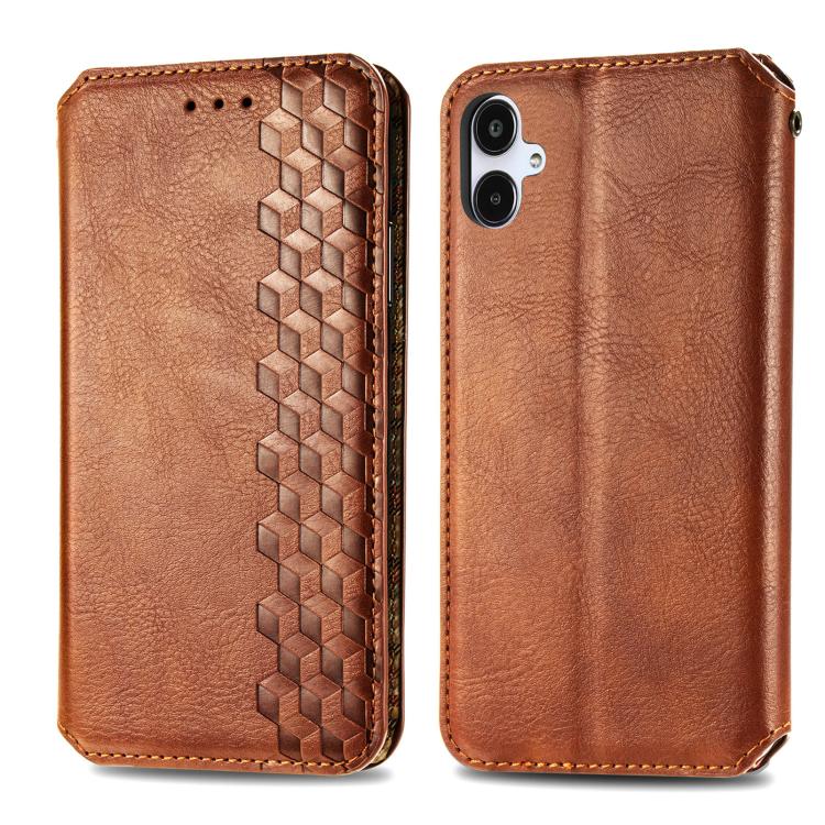 For Samsung Galaxy A25 5G Cubic Grid Pressed Magnetic Leather Phone Case