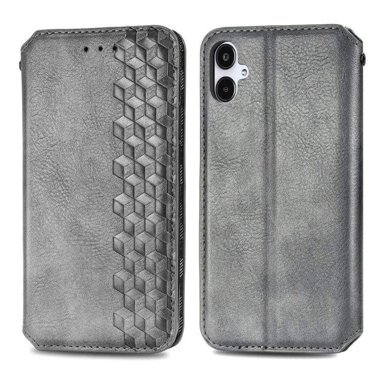 For Samsung Galaxy A25 5G Cubic Grid Pressed Magnetic Leather Phone Case