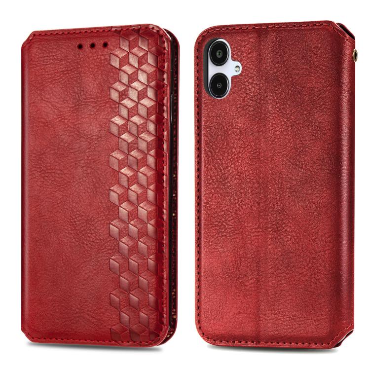 For Samsung Galaxy A25 5G Cubic Grid Pressed Magnetic Leather Phone Case