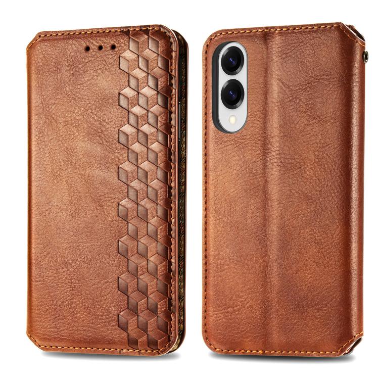 For Samsung Galaxy S25 Edge 5G Cubic Grid Pressed Magnetic Leather Phone Case