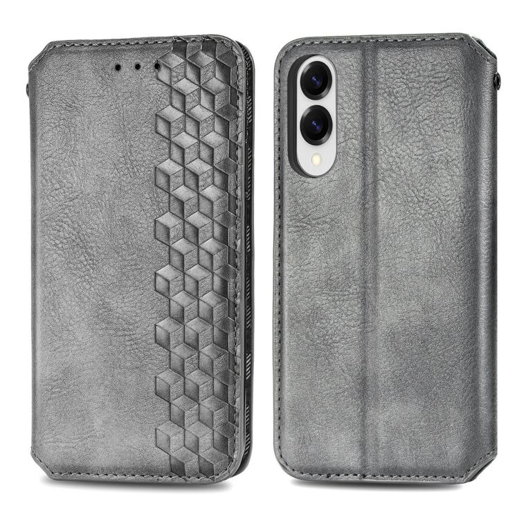 For Samsung Galaxy S25 Edge 5G Cubic Grid Pressed Magnetic Leather Phone Case