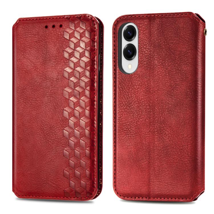 For Samsung Galaxy S25 Edge 5G Cubic Grid Pressed Magnetic Leather Phone Case
