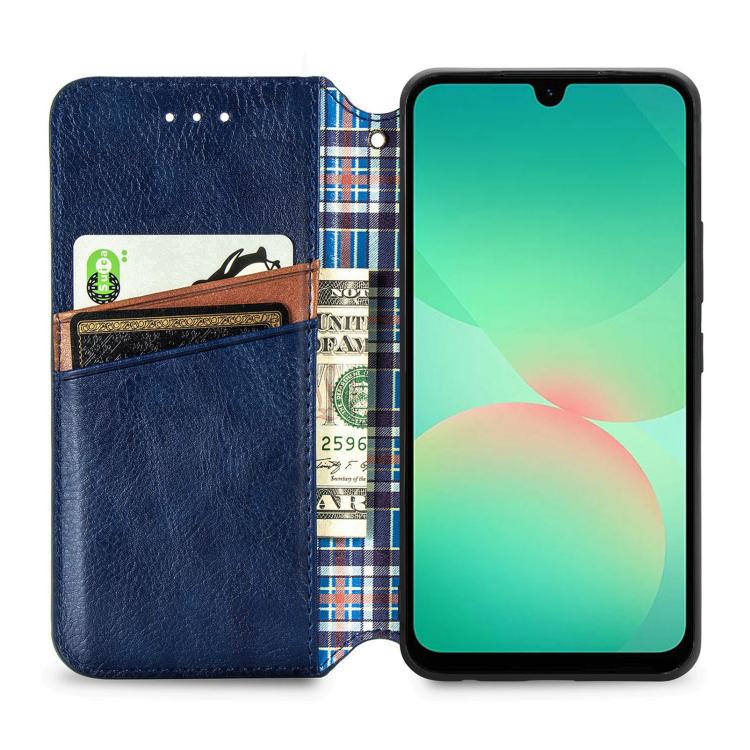 For Samsung Galaxy A26 5G Cubic Grid Pressed Magnetic Leather Phone Case