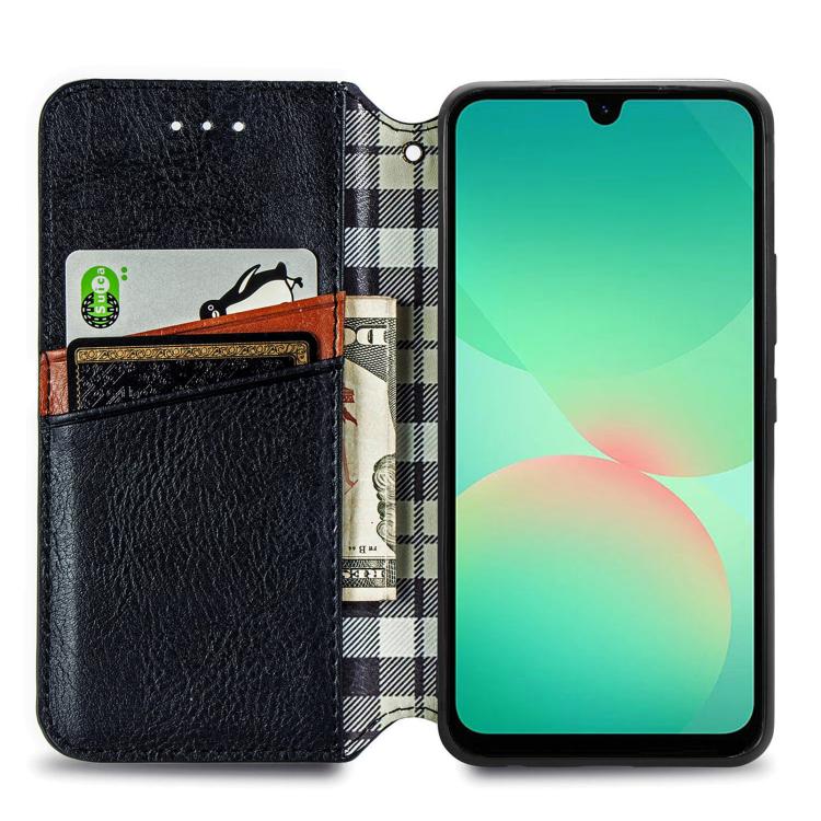 For Samsung Galaxy A26 5G Cubic Grid Pressed Magnetic Leather Phone Case