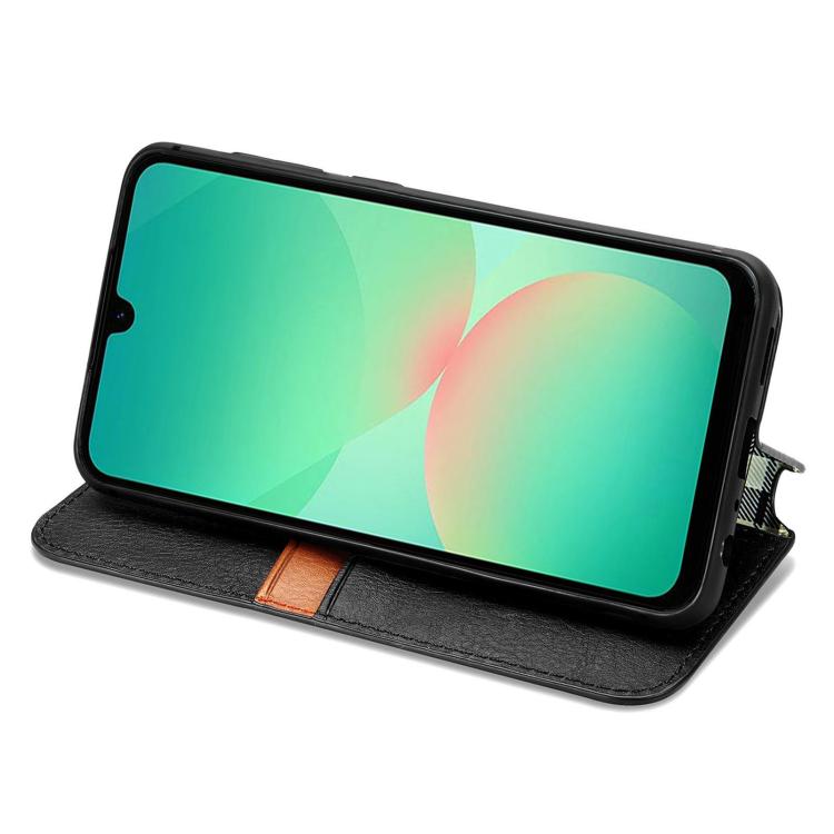 For Samsung Galaxy A26 5G Cubic Grid Pressed Magnetic Leather Phone Case