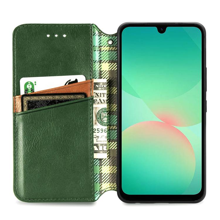 For Samsung Galaxy A26 5G Cubic Grid Pressed Magnetic Leather Phone Case
