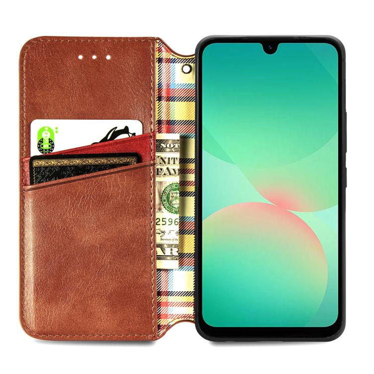 For Samsung Galaxy A26 5G Cubic Grid Pressed Magnetic Leather Phone Case