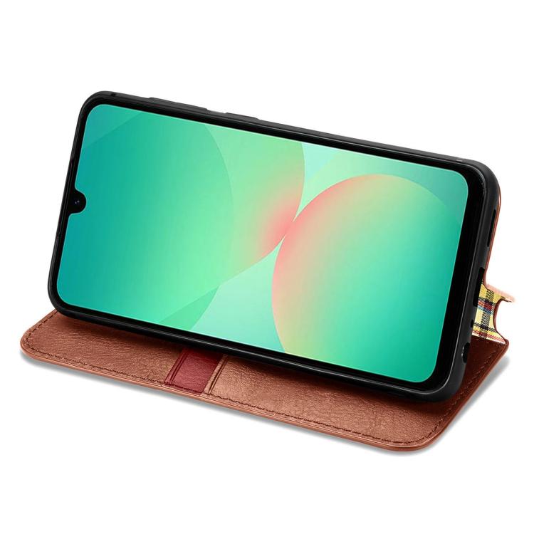 For Samsung Galaxy A26 5G Cubic Grid Pressed Magnetic Leather Phone Case