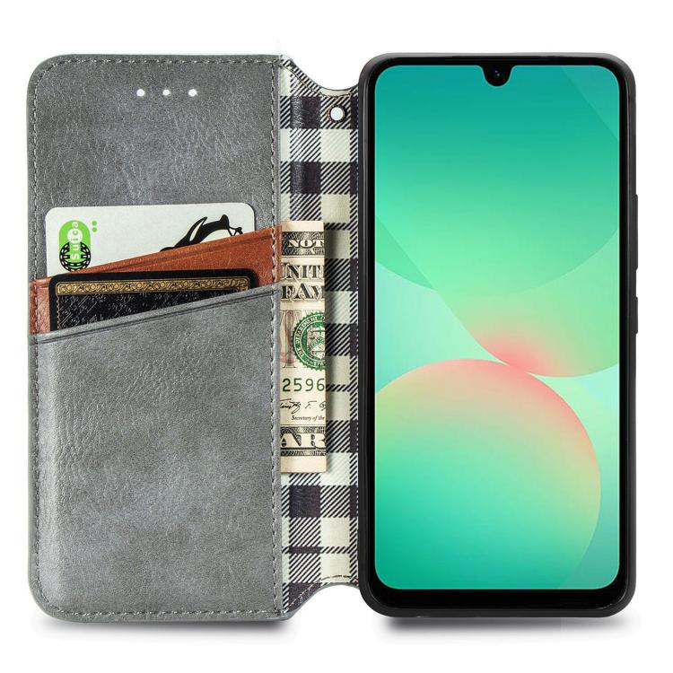For Samsung Galaxy A26 5G Cubic Grid Pressed Magnetic Leather Phone Case