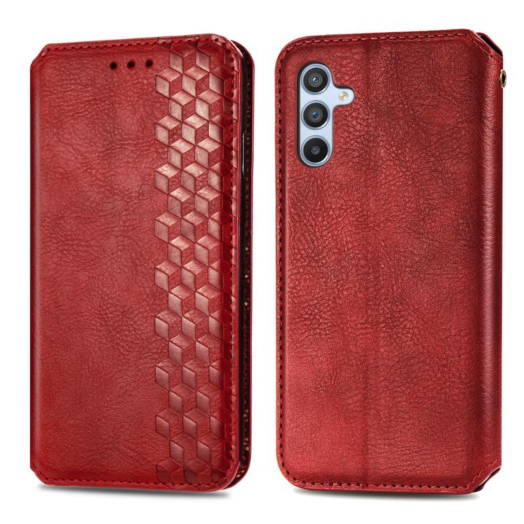 For Samsung Galaxy A26 5G Cubic Grid Pressed Magnetic Leather Phone Case