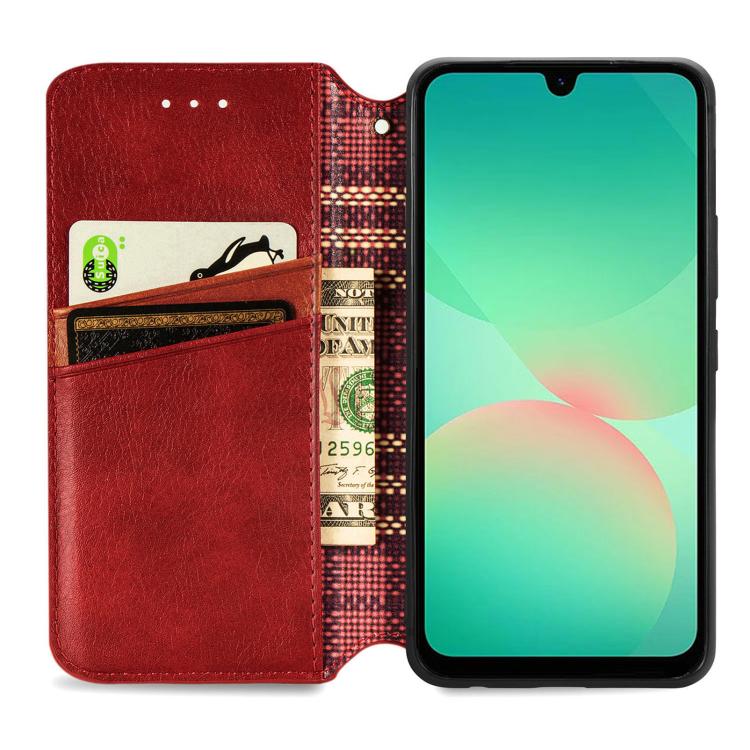 For Samsung Galaxy A26 5G Cubic Grid Pressed Magnetic Leather Phone Case
