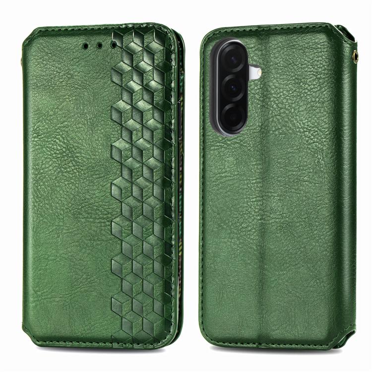 For Samsung Galaxy A56 5G Cubic Grid Pressed Magnetic Leather Phone Case