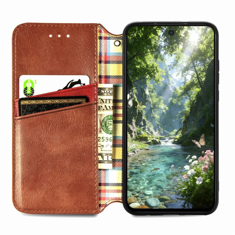 For Samsung Galaxy A56 5G Cubic Grid Pressed Magnetic Leather Phone Case