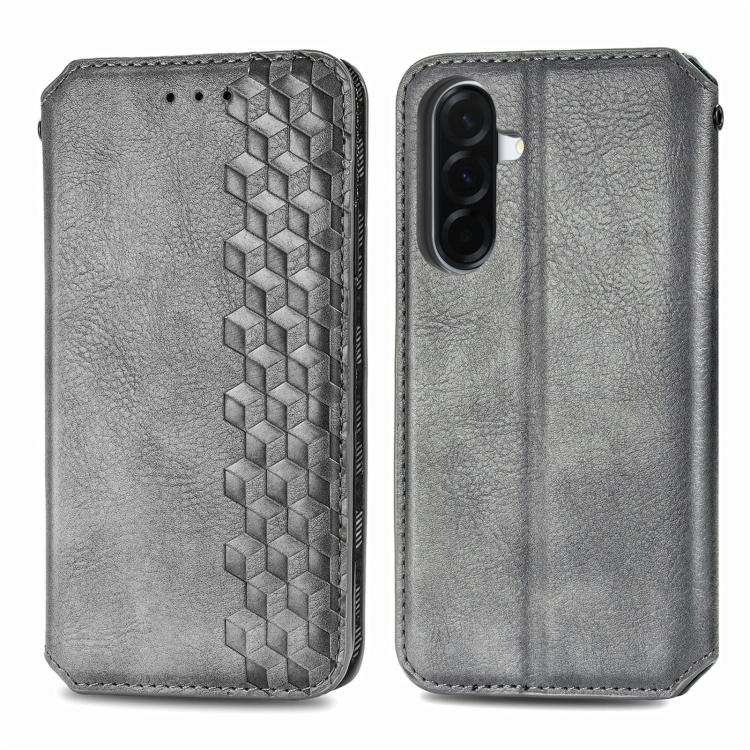 For Samsung Galaxy A56 5G Cubic Grid Pressed Magnetic Leather Phone Case