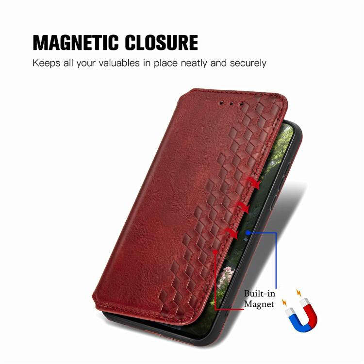 For Samsung Galaxy A56 5G Cubic Grid Pressed Magnetic Leather Phone Case