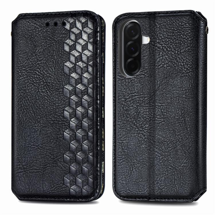 For Samsung Galaxy A37 5G Cubic Grid Pressed Magnetic Leather Phone Case