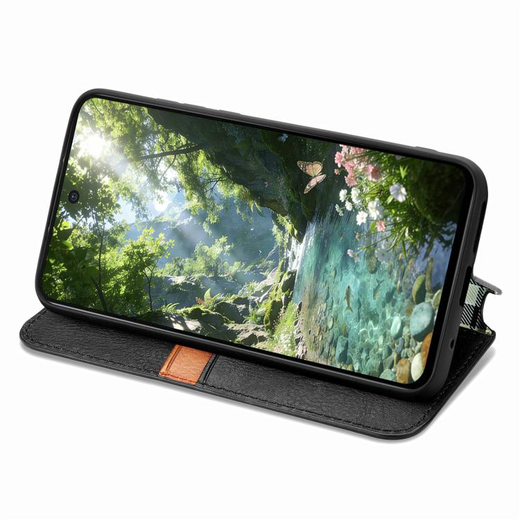 For Samsung Galaxy A37 5G Cubic Grid Pressed Magnetic Leather Phone Case