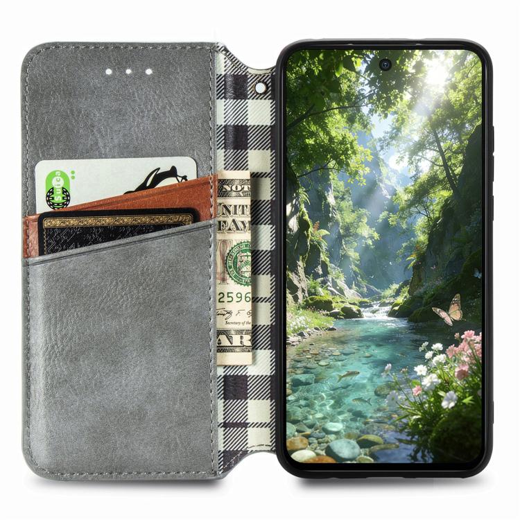 For Samsung Galaxy A37 5G Cubic Grid Pressed Magnetic Leather Phone Case