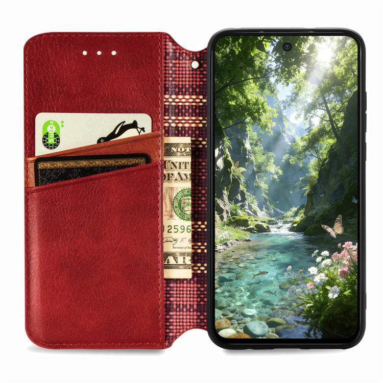 For Samsung Galaxy A37 5G Cubic Grid Pressed Magnetic Leather Phone Case