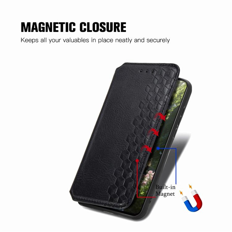 For Samsung Galaxy A57 5G Cubic Grid Pressed Magnetic Leather Phone Case