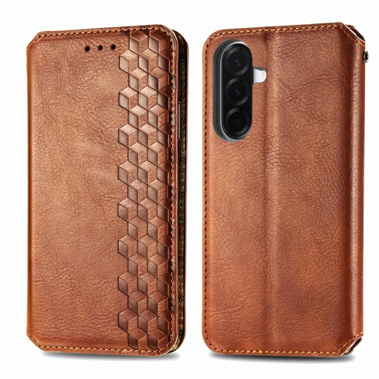 For Samsung Galaxy A57 5G Cubic Grid Pressed Magnetic Leather Phone Case
