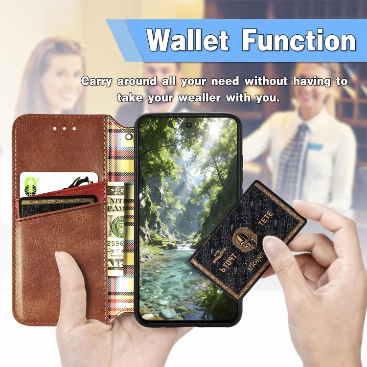 For Samsung Galaxy A57 5G Cubic Grid Pressed Magnetic Leather Phone Case