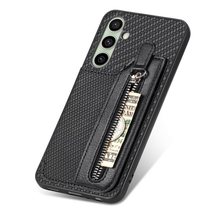 For Samsung Galaxy A56 5G Carbon Fiber Horizontal Flip Zipper Wallet Phone Case