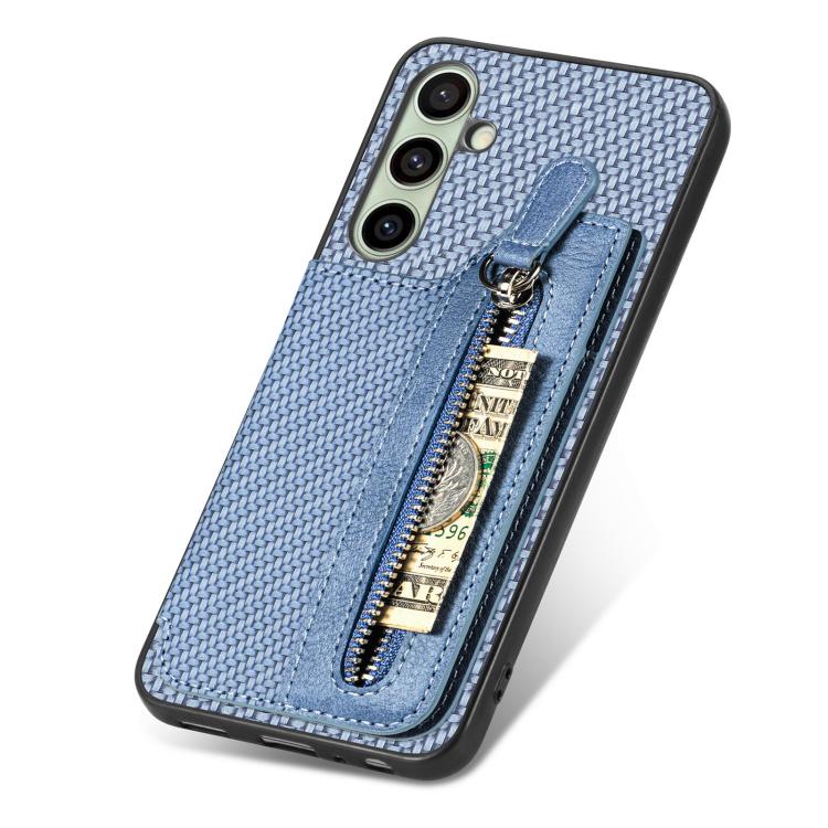 For Samsung Galaxy A56 5G Carbon Fiber Horizontal Flip Zipper Wallet Phone Case