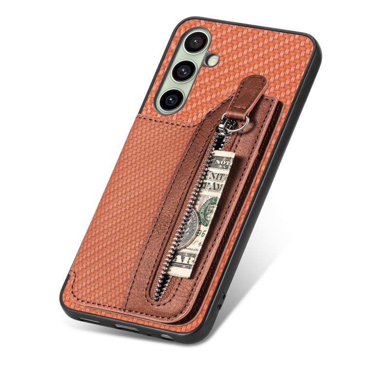 For Samsung Galaxy A56 5G Carbon Fiber Horizontal Flip Zipper Wallet Phone Case