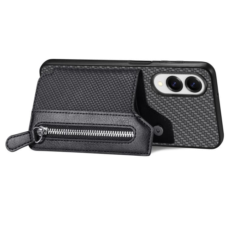 For Samsung Galaxy S25 Edge 5G Carbon Fiber Horizontal Flip Zipper Wallet Phone Case
