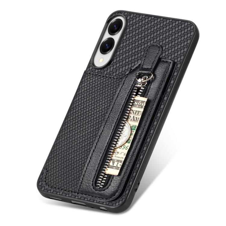 For Samsung Galaxy S25 Edge 5G Carbon Fiber Horizontal Flip Zipper Wallet Phone Case