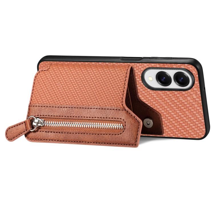 For Samsung Galaxy S25 Edge 5G Carbon Fiber Horizontal Flip Zipper Wallet Phone Case
