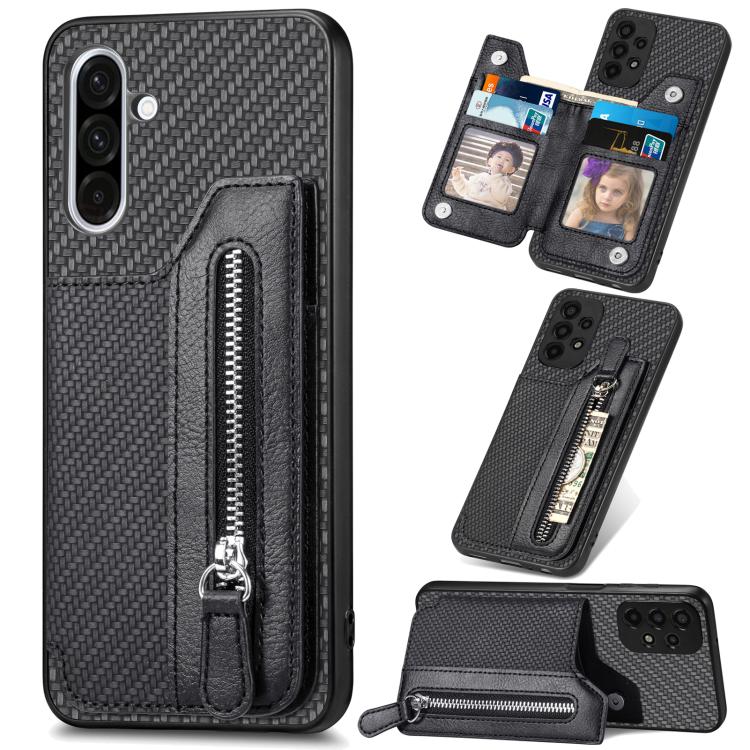 For Samsung Galaxy S25 5G Carbon Fiber Horizontal Flip Zipper Wallet Phone Case