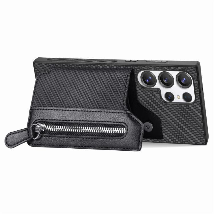 For Samsung Galaxy S25 Ultra 5G Carbon Fiber Horizontal Flip Zipper Wallet Phone Case