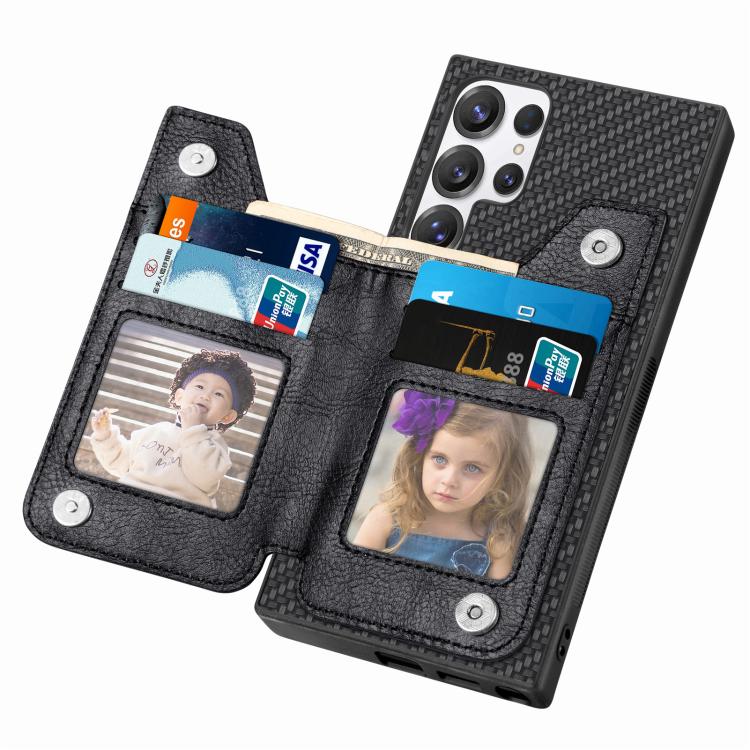 For Samsung Galaxy S25 Ultra 5G Carbon Fiber Horizontal Flip Zipper Wallet Phone Case