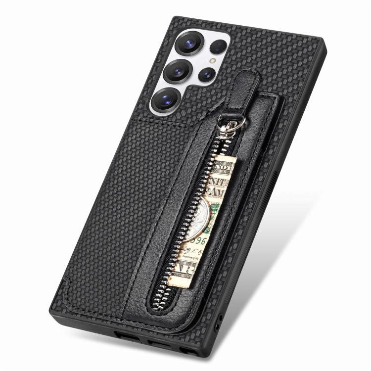 For Samsung Galaxy S25 Ultra 5G Carbon Fiber Horizontal Flip Zipper Wallet Phone Case