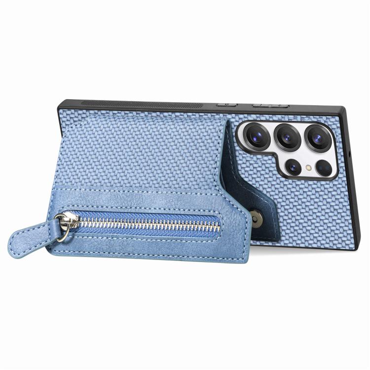 For Samsung Galaxy S25 Ultra 5G Carbon Fiber Horizontal Flip Zipper Wallet Phone Case